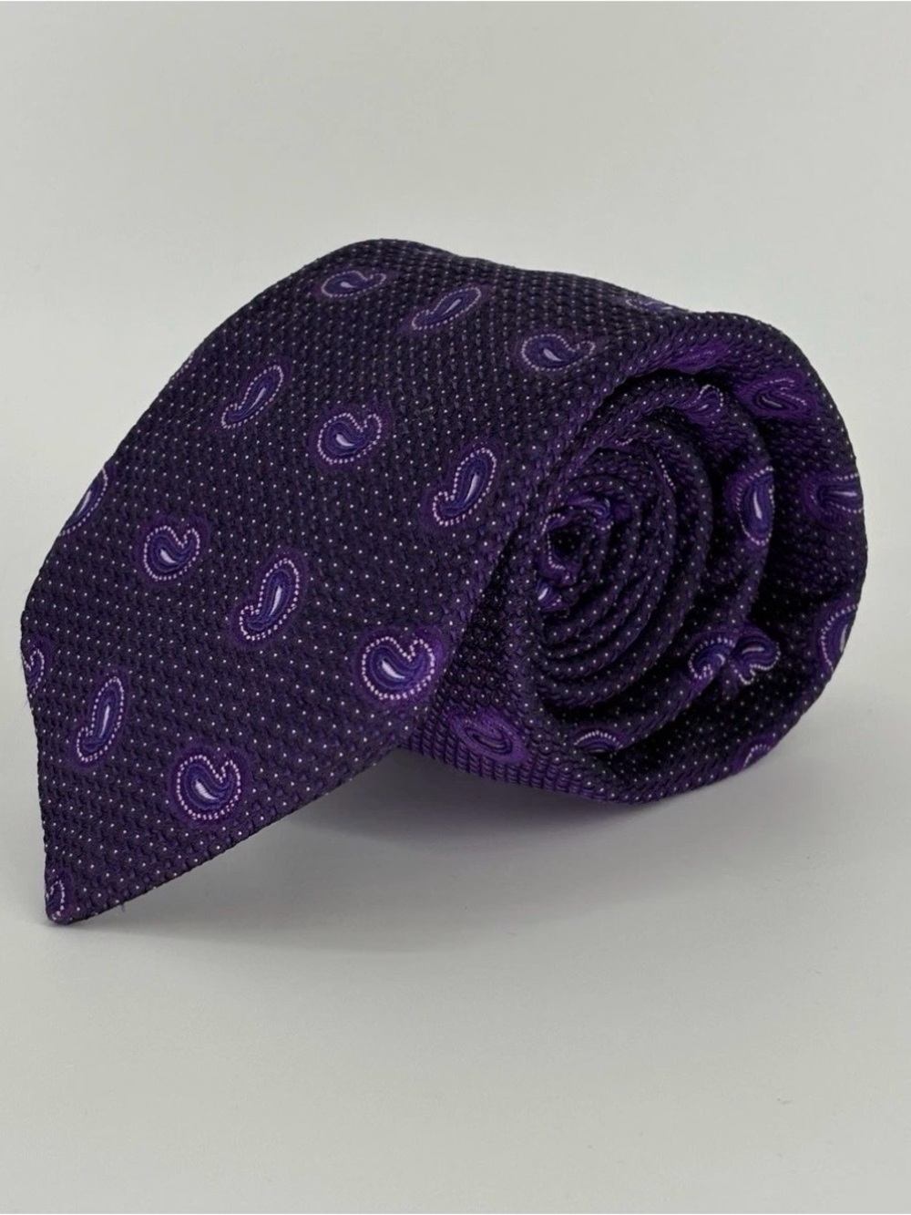 ISAIA Purple AOP Paisley Jacquard Silk Tie